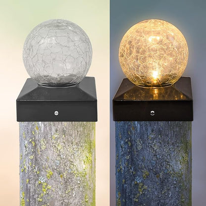2-Pack Crackled Ball Post Cap Light Solar LED Waterproof Outdoor Garden Stake Light - Decorative Electronic Light Garden Decor for Yard, Lawn, Patio, Deck, Pathway, Pond, Backyard