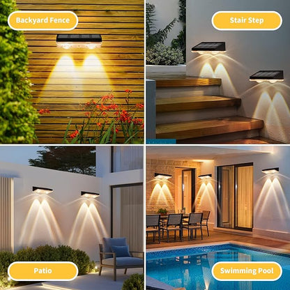 Solar Fence Lights Outdoor 8 Pack – Warm White with IP65 Waterproof Solar Deck Lights, 3000K Soft Ambient Glow for Fence Post, Backyard, Patio, Pathway – 12+ Hour Runtime, No Wiring, Auto On/Off