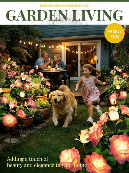 GIGALUMI Solar Lights Outdoor for Garden Decor, 3 Pack Solar Flower Lights Waterproof, 2 Lighting Modes 9 Rose Flowers for Pathway,Yard, Patio Decoration, Gardening Gifts for Women (Pink)