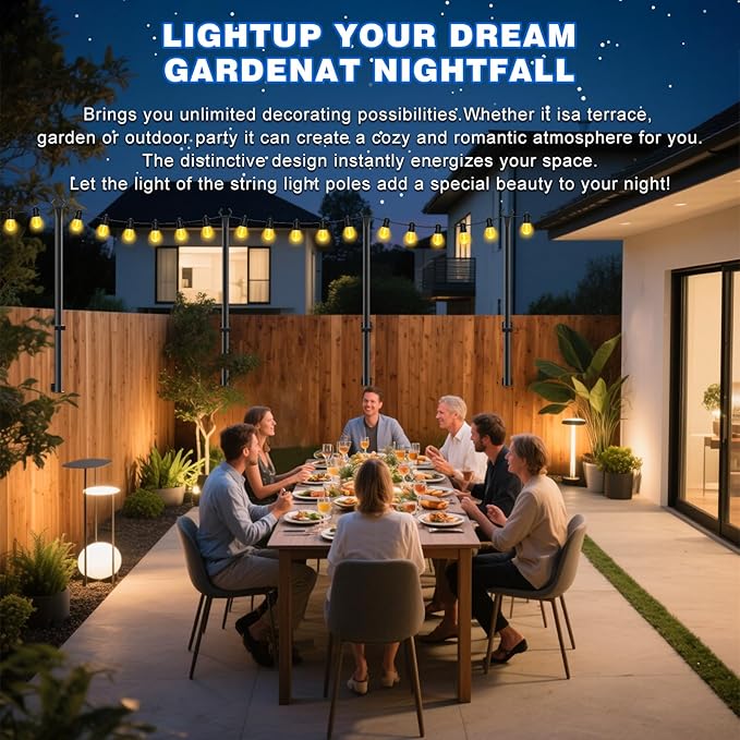 zoegi 10 Pack 5FT String Light Poles,Light Poles for Outside Lights with Fork,Outdoor Brackets Hanging Lights,Metal | Lumora