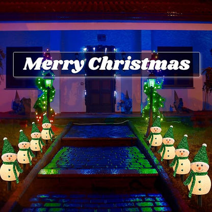 4 Pcs Solar Christmas Snowman Outdoor Decorations LED Stake Lights Solar Snowman Santa Waterproof Walkway Landscape Lights for Pathway, Winter Yard, Garden Decor(Green)