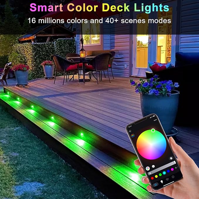 Sumaote LED Deck Lights Kit, 20pcs Φ1.22 WiFi Wireless Smart Phone Control Low Voltage Recessed RGB Deck Stair Lights Waterproof Outdoor Step Yard Path Landscape Decor, Fit for Alexa, Google Home