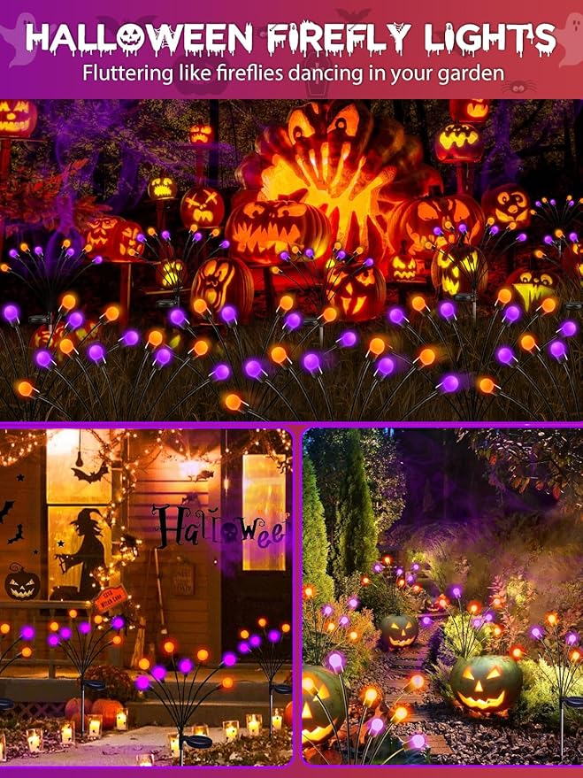 Albelt Halloween Decorations Outdoor, 6 Pack Solar Firefly Lights Outdoor, 48 LED Solar Halloween Lights | Lumora