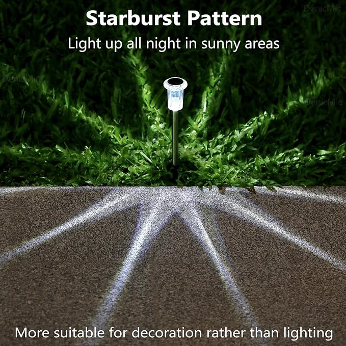 DenicMic Solar Lights Outdoor 10 Pack Waterproof 6000K Cold White LED Stainless Steel Stake Outside Lights for Yard | Lumora