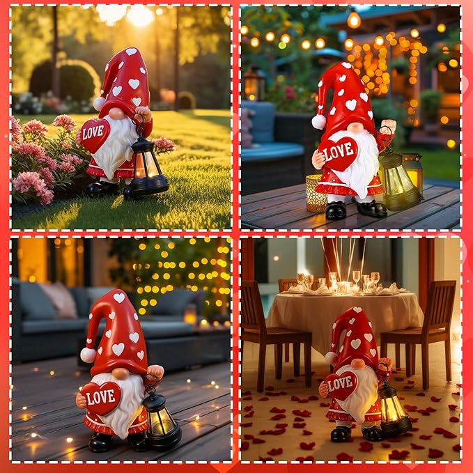Retisee Solar Valentine's Day Garden Statue Resin Gnome Statue with Hearts LED Lights Outdoor Love Solar Light | Lumora