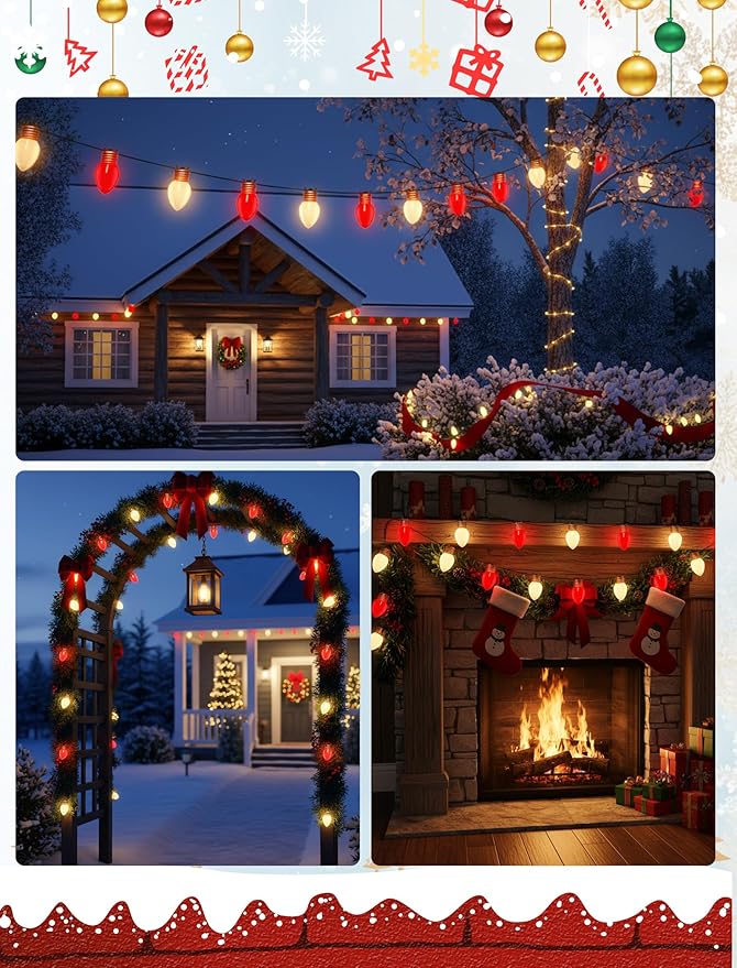 16FT Jumbo Red and White Christmas Lights Outdoor, Giant LED Christmas Bulbs String for Tree, Porch, Yard, and | Lumora