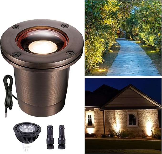 Gardenreet Brass Well Light - IP67 Waterproof Low Voltage In-Ground Outdoor Light, 12V LED Landscape Lighting | Lumora