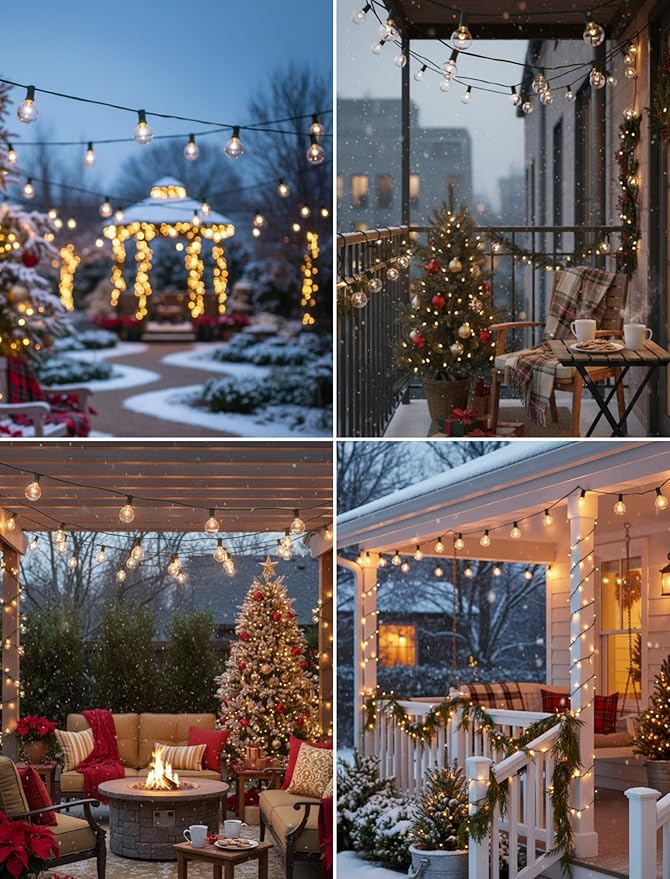 Outdoor String Lights 25 Ft G40 Patio Lights with 27 Edison Incandescent Bulbs,Weatherproof Connectable Hanging Christmas Lights for Backyard Porch Balcony Party Garden, Lawn Decor, Green Wire
