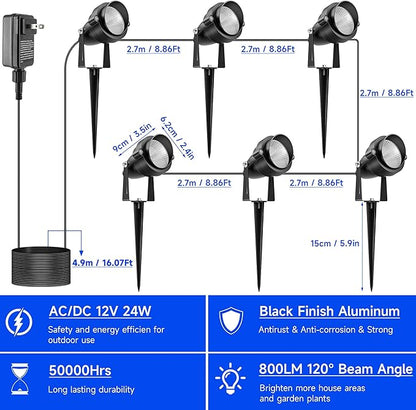Chrisrmas Spotlights Outdoor, 24W Color Changing Landscape Lighting with Remote & Timer (4H/6H/8H), IP65 Waterproof Aluminum RGB Spot lights for Yard, Garden, House Halloween Decorations (6 lights)