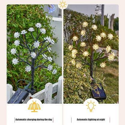 Solar Garden Lights Waterproof Solar Powered Cherry Blossom Lights Multi-Color Garden Stake Light for Yard Patio 4Pcs, Pathway Lighting
