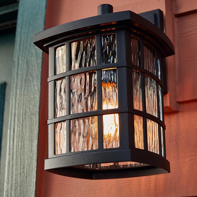 Quoizel Stonington Outdoor Wall Lantern, Coastal Armour 10.5 Inch 1-Light Mystic Black Vintage Wall Sconce, Clear Water Glass, 100W, Decorative Outside Lights for Patio, Porch, Garage or Yard