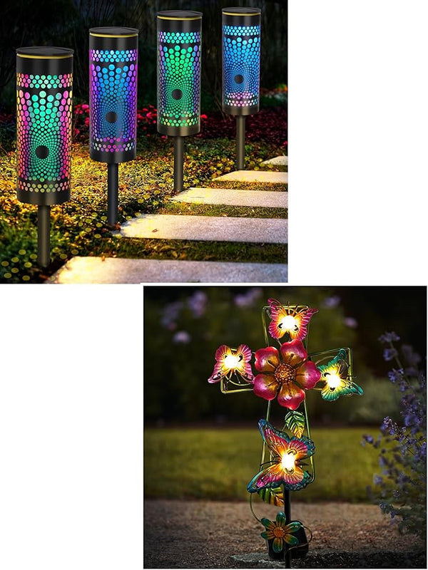 1 Pack Solar Butterfly Stake Lights& 4 Pack Solar Pathway Lights, Gardening Gifts for Women, Solar Garden Decor for | Lumora
