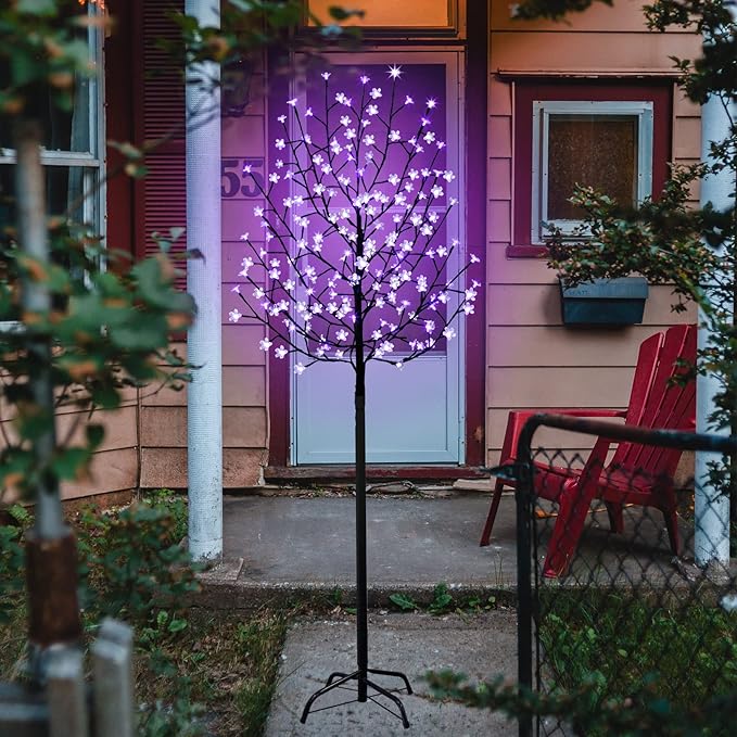 FUCHSUN 6 FT 200 LED Solar Cherry Blossom Tree Light, Lighted Garden Tree Outdoor Pathway Lights for Patio Yard Wedding Festival Home Christmas Decoration (Purple)