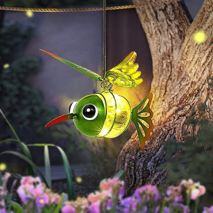 Solar Hanging Hummingbird Lights LED Outdoor Waterproof Powered Garden Decor Light Unique Decorations for Sister Birthday Gardening Gifts for Mom Women Yard Path Backyard Front Porch Balcony