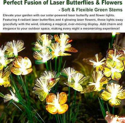 Solar Butterfly&Flower Garden Lights - Outdoor Light for Yard Decoration, Larger Solar Panel, Waterproof LED Garden Lights for Pathway&Holiday Decor(4pack)
