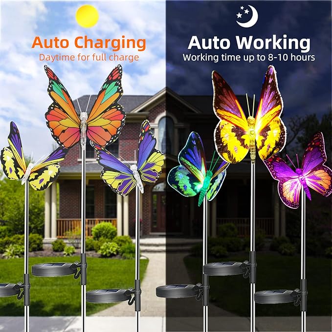 Outdoor Solar Garden Lights,3 Pack Butterfly Decorative-Waterproof Color Changing LED Outdoor Lights,Solar Powered | Lumora