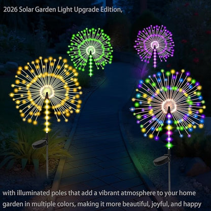 4 Pack 500LED Solar Garden Lights Outdoor, Dual Lighting Modes Firework Lights Solar Powered, Waterproof Twinkle Fairy Light Outside for Yard Christmas Party Decorative（Green Purple White Colorful )