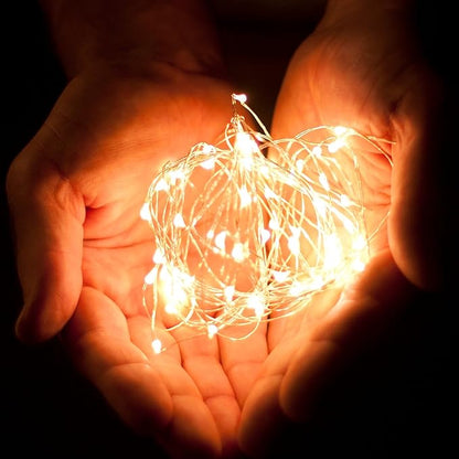 30 LEDs Warm White Color String Lights Silver Wire Indoor and Outdoor 9.5 Feet Firefly Starry Fairy Lights Battery Powered for DIY, Christmas, Holidays, Party, Bedroom and Centerpieces