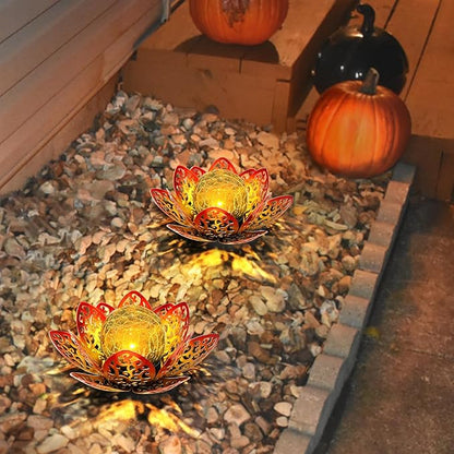 2 Pack Solar Lights Outdoor Garden 6.3 " Glass Lotus Lamp Waterproof LED Metal Flower Lights Outdoor Garden Table Decor for Outside Balcony, Patio, Deck, Porch, Walkway
