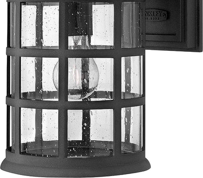 Hinkley Freeport Medium Wall Mount Lantern - Traditional, 1-Light, Aluminum, Clear Seedy Glass - Black Finish