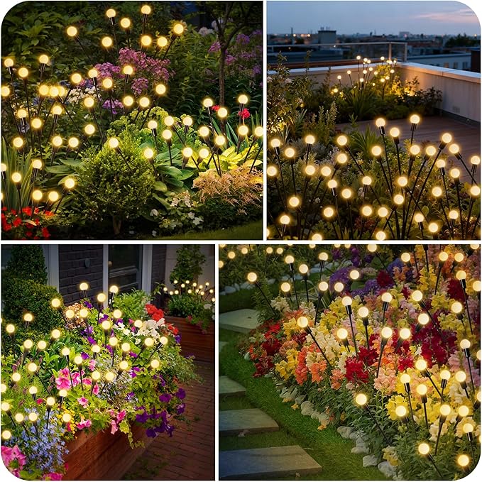 Solar Garden Lights, Solar Lights Outdoor, Firefly Light for Patio Decor,Yard Pathway Decoration, Warm White Lights(4 Pack-32 LEDs)