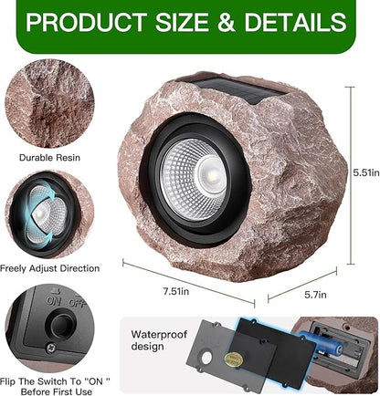 Solar Rock Lights Outdoor, Waterproof Stone LED Landscape Spotlights with Auto On/Off, Solar Lights for Garden, Pathway, Yard & Lawn