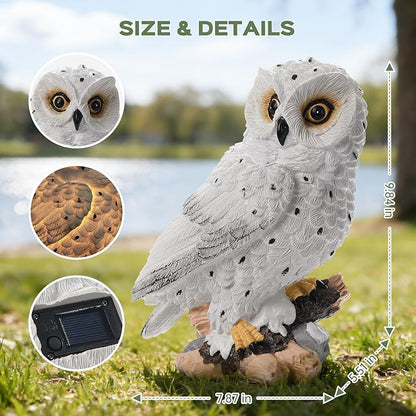 Solar Owl Garden Outdoor Statue,Owl Figurine Sculpture with LED Lights for Porch Patio Lawn Yard Deck Spring Decor - Ideal Easter Day Housewarming Christmas Gift for Women Men Owl Lover(White)