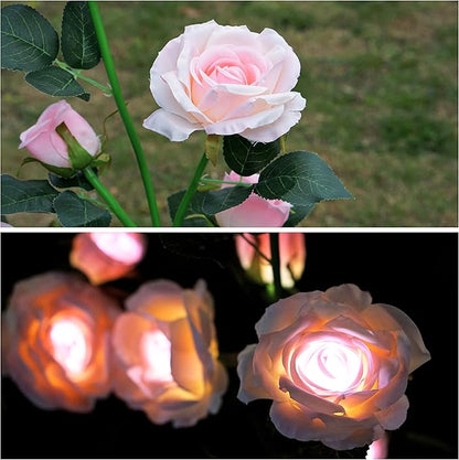 SmilingTown Solar Garden Stake Lights 2 Pack with 10 Rose Flowers Landscape Path Decorative Lights Waterproof for Outdoor Yard Grave Cemetery Pathway Courtyard Lawn (Pink)