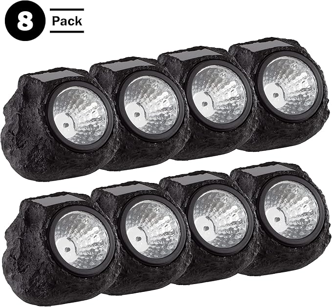 Pure Garden LED Solar Rock Lights, Brown, Set of 4 - Outdoor Path Light | Lumora
