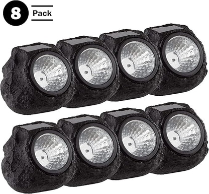 Pure Garden LED Solar Rock Lights, Brown, Set of 4