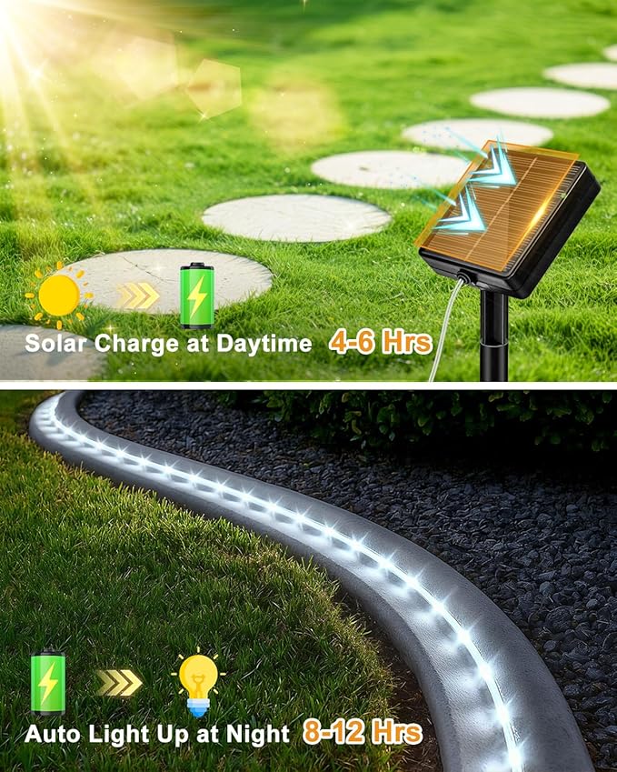 btfarm Solar Rope Lights Outdoor, 120LED 46FT Solar String Lights Outside Waterproof, 8 Lighting Modes Tree Tube Fairy Light Solar Powered for Garden Christmas Yard Party Decorations, Cool White