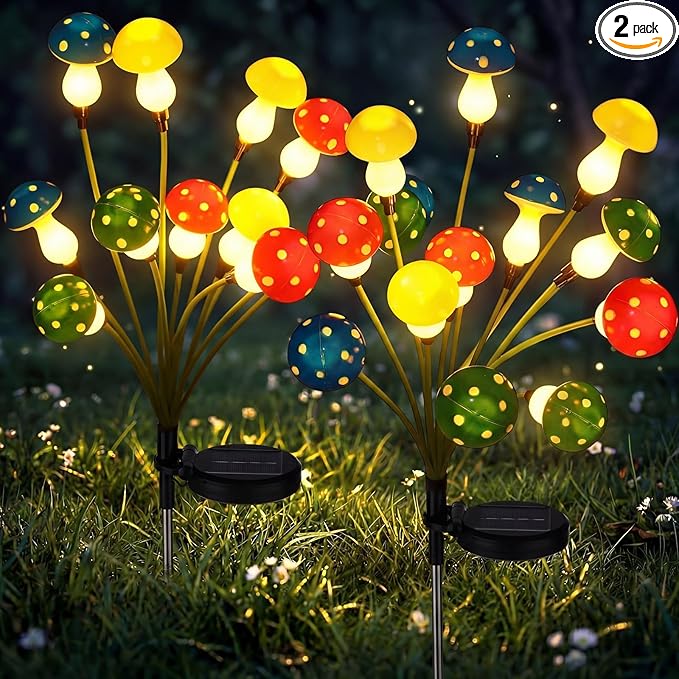 Riakrum 2 Pack Solar Mushroom Lights for Garden Decorative, 23 Inches 24 LED Waterproof Outdoor Light for Yard, Landscape, Path, Pathway, Lawn, Walkway, Driveway, Outside Backyard Decor