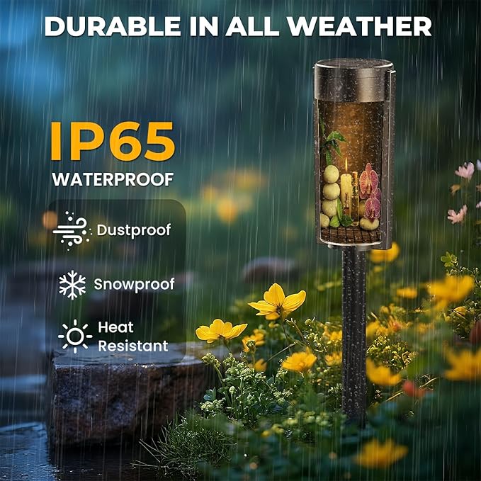 4 Pack Solar Pathway Lights Outdoor Waterproof Massage Oil White Zen Balance stonesorchid Bamboo Leaves Solar Garden Lights LED Landscape Lighting for Yard Walkway Lawn Garden Decor