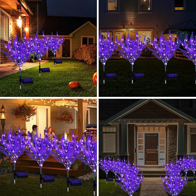 6 Pack Lavender Solar Garden Lights – Outdoor Waterproof Solar Flowers with LED, Solar Powered Garden Décor for Pathway, Yard, Patio, Lawn, Halloween & Seasonal Decoratio