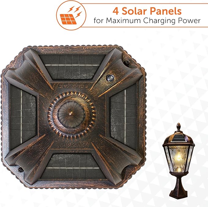 Gama Sonic Outdoor Solar Post Light with Pier Base, Brushed Bronze Finish Aluminum and Rain Glass, Royal Bulb 150 | Lumora