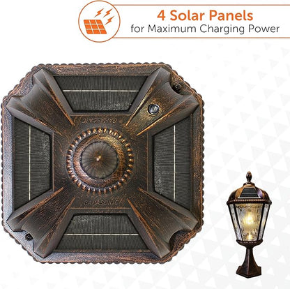 Gama Sonic Outdoor Solar Post Light with Pier Base, Brushed Bronze Finish Aluminum and Rain Glass, Royal Bulb 150 Lumens Warm White LED, Mount on Column or Flat Surface 98B111 Upgraded Panel