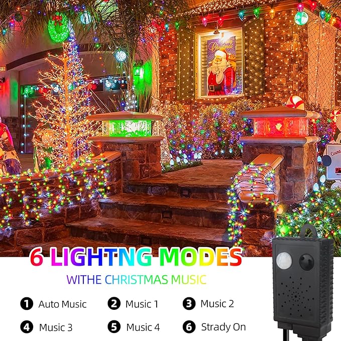 XTF2015 Music Christmas String Lights 105ft 300 LED，Multicolour Christmas Tree Lights with Music，End-to-End Plug in | Lumora
