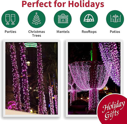 LAMPHOME 200L(100L*2pcs) Mini Lights, Green Wire,Pink