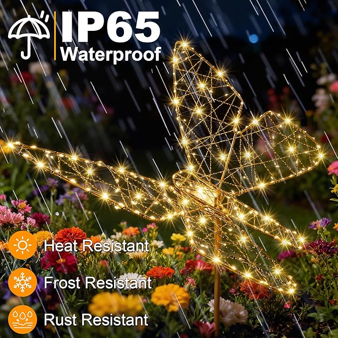 Flacchi Solar Lights Outdoor - Solar Garden Lights Butterfly Decor with 240LED, Solar Powered Iron Waterproof Easy to Install for Pathway Garden Decorations Patio Decor Yard Decoration