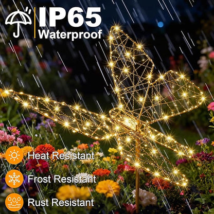 Flacchi Solar Lights Outdoor - Solar Garden Lights Butterfly Decor with 240LED, Solar Powered Iron Waterproof Easy to Install for Pathway Garden Decorations Patio Decor Yard Decoration