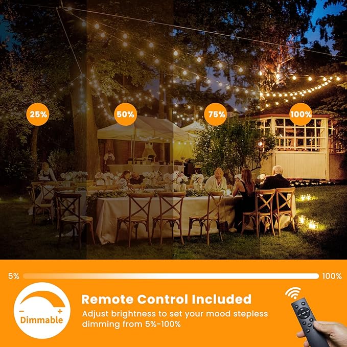 100FT Solar String Lights Outdoor Waterproof, Solar Patio Lights with Remote Control & 30+2 Dimmable ST38 Edison | Lumora