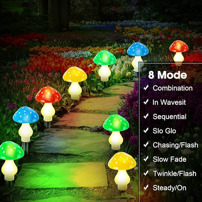 Reginary 12 Pcs Outdoor Lamp Solar Mushroom Light up Garden Mushroom Lights 8 Modes Waterproof Lamp Outside Decor for Holiday Yard Patio Pathway Lawn Ornament(Multicolored,Classic)