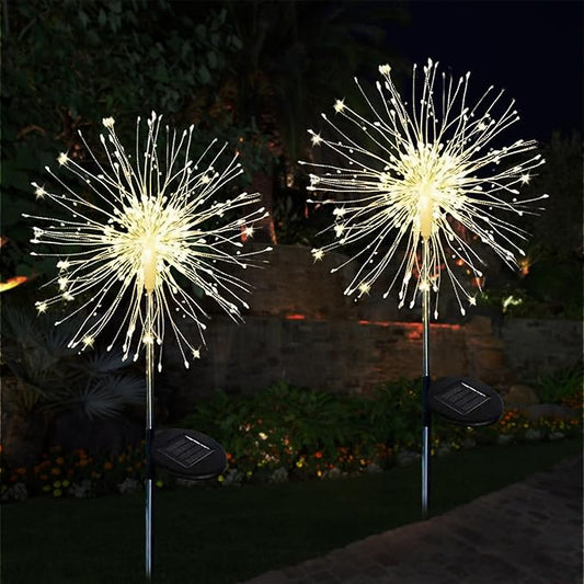Solar Firework Lights Outdoor Waterproof 2Pcs 150 LED with 8 Modes DIY Stake Landscape Light for Outside Garden Yard Pathway Party Decor Christmas Decoration Solar Starburst Lights Warm White