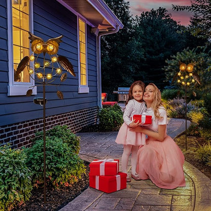TAKE ME Owl Garden Solar Lights Outdoor, Solar Powered Stake Lights Chrismas Gifts Garden Gifts Mom Wife Grandma - Metal OWL LED Decorative for Walkway,Pathway,Yard,Lawn (Bronze)