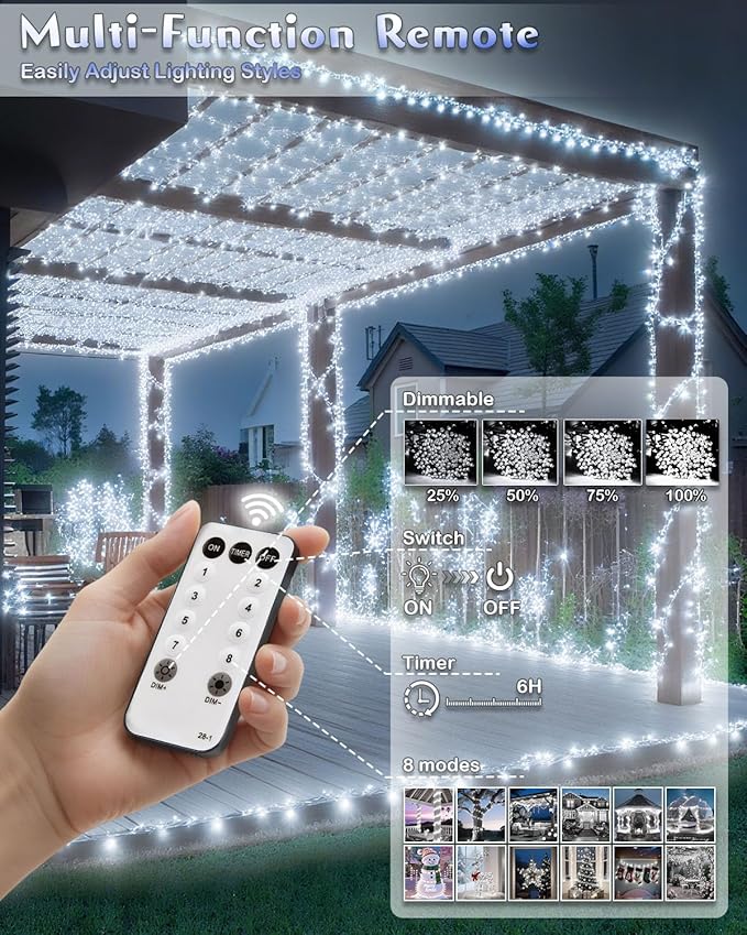 580 LED String Lights, 196FT Indoor Outdoor Fairy Lights, Waterproof Twinkle Christmas Decorations Lights with Remote for Bedroom Outside Tree Garden Patio Camping Party Wedding Decor, Pure White