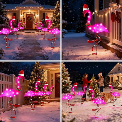 Solar Garden Lights Christmas Decor, 2Packs Solar Flamingo Light Outdoor Waterproof, Xmas Birthday Gifts for Women Mom, Pink Flamingo Garden Statue Decor for Yard Lawn Walkway Pathway Patio Porch