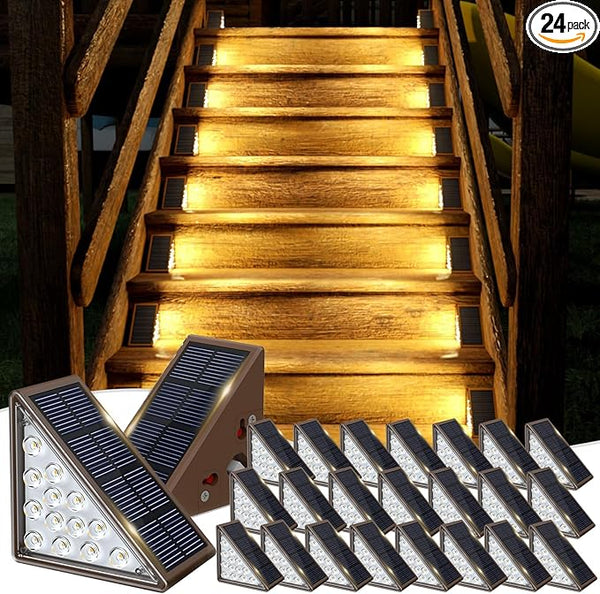 Solar Step Lights for Outside,24pack Solar Stair Lights Outdoor Waterproof IP67,Outdoor Deck Step Light,Solar | Lumora