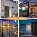 pearlstar 2 Pack Solar Lights Outdoor, Hanging Solar Lanterns with Edison Bulb and 2 x 32 Inch Shepherd Hooks | Lumora