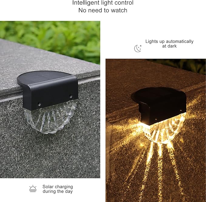 Solar Deck Lights, Polycrystalline Silicon Solar Fence Lights with 2 Lighting Modes for Outdoor Path Garden Balcony Garage Wall