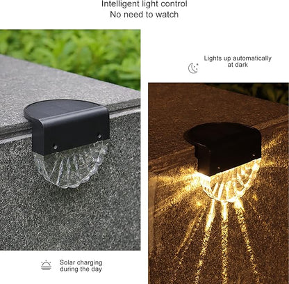 Solar Deck Lights, Polycrystalline Silicon Solar Fence Lights with 2 Lighting Modes for Outdoor Path Garden Balcony Garage Wall